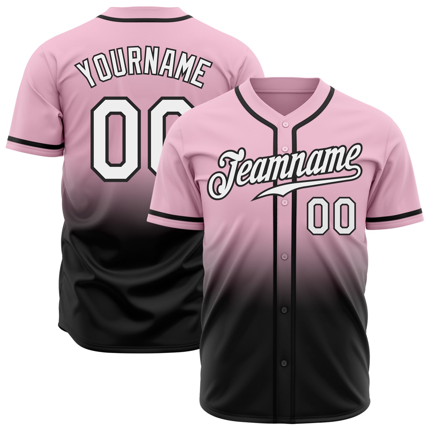 Light Pink Black White Authentic Fade Fashion Baseball Jersey - Custom Design Custom Light Pink White-Black Authentic Fade
