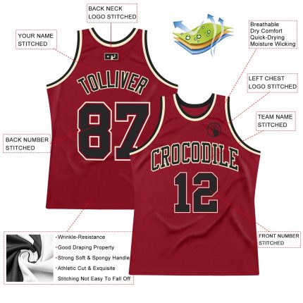 Custom Maroon Black Cream Authentic Basketball Jersey - Retro Throwback Design Custom Maroon Black-Cream Authentic Throwback
