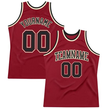 Custom Maroon Black Cream Authentic Basketball Jersey - Retro Throwback Design Custom Maroon Black-Cream Authentic Throwback