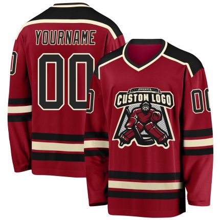 Maroon Black Cream Custom Hockey Jersey for Men and Women, Personalized Sports Apparel Custom Maroon Black-Cream Hockey Jersey