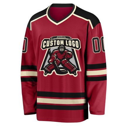 Maroon Black Cream Custom Hockey Jersey for Men and Women, Personalized Sports Apparel Custom Maroon Black-Cream Hockey Jersey