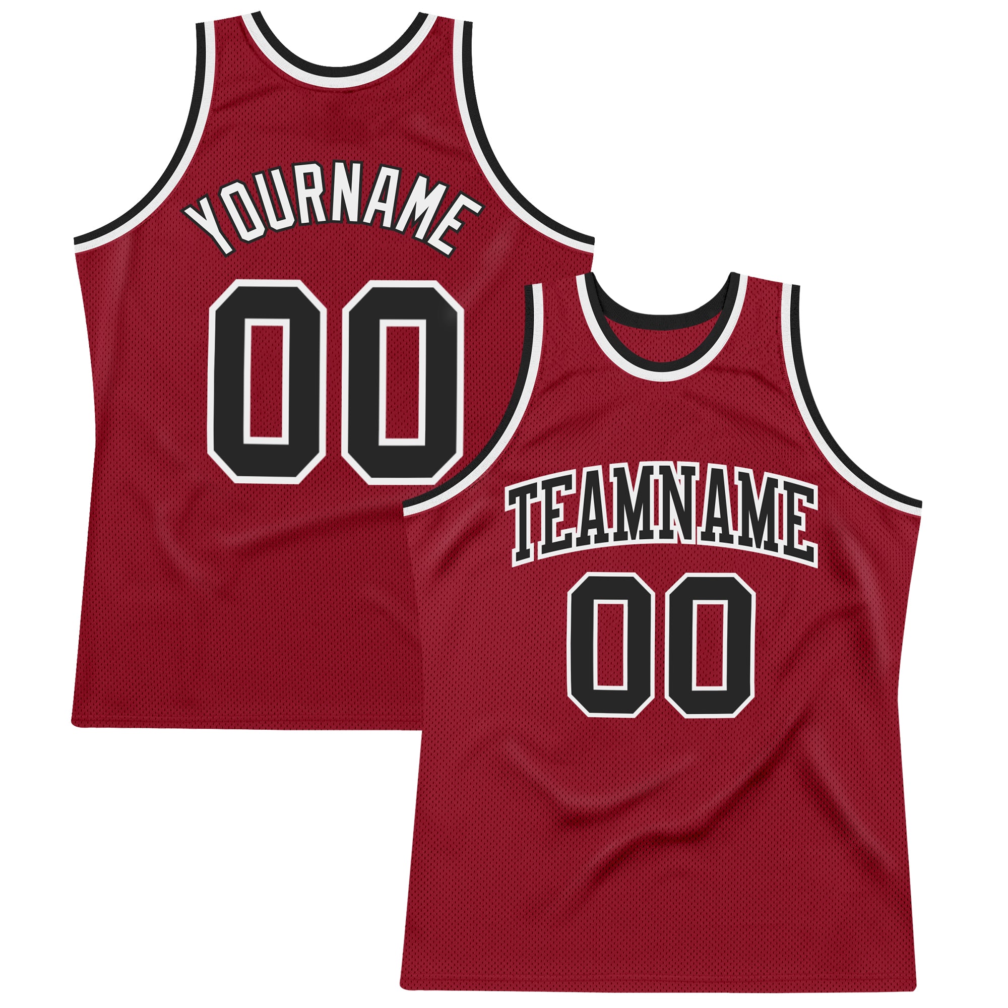 Custom Maroon Basketball Jersey - Authentic Black and White Throwback Style Custom Maroon Black-White Authentic Throwback