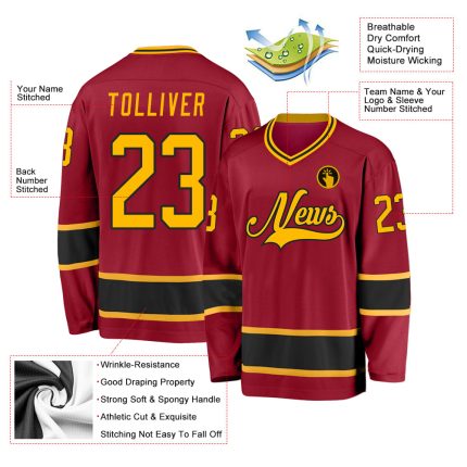 Custom Hockey Jersey in Maroon and Gold-Black - Personalized Team Apparel Custom Maroon Gold-Black Hockey Jersey