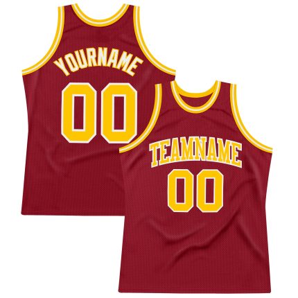 Custom Maroon Gold White Basketball Jersey - Authentic Throwback Design for Fans Custom Maroon Gold-White Authentic Throwback