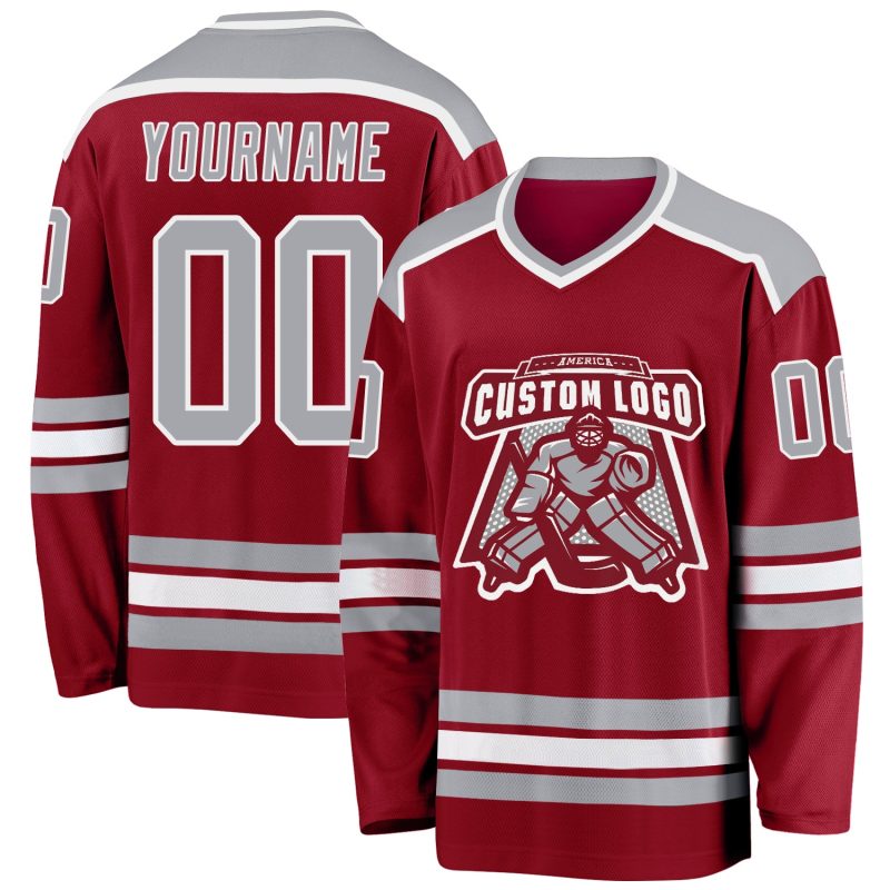 Custom Maroon Gray White Hockey Jersey for Men and Women | Personalized Team Sport Apparel Custom Maroon Gray-White Hockey