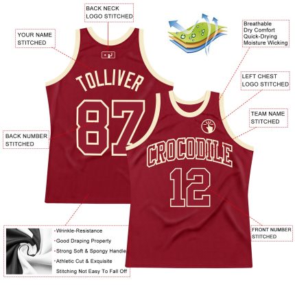 Custom Maroon-Cream Authentic Throwback Basketball Jersey - Stylish Retro Sports Apparel for Fans Custom Maroon Maroon-Cream