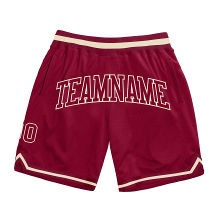 Custom Maroon Cream Basketball Shorts Authentic Throwback Style Custom Maroon Maroon-Cream Authentic Throwback Basketball