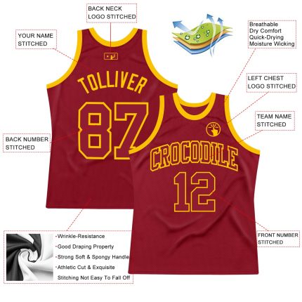 Custom Maroon Gold Basketball Jersey - Authentic Throwback Design Custom Maroon Maroon-Gold Authentic Throwback Basketball