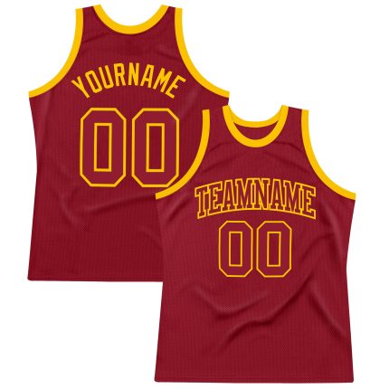Custom Maroon Gold Basketball Jersey - Authentic Throwback Design Custom Maroon Maroon-Gold Authentic Throwback Basketball