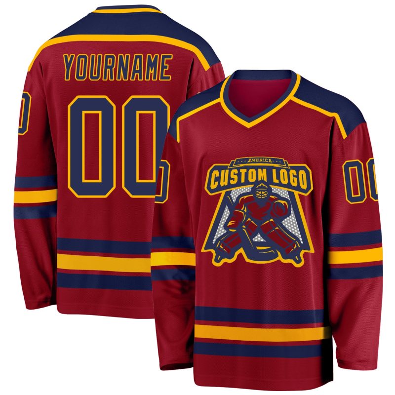 Maroon Navy Gold Hockey Jersey - Custom Team Apparel and Sportswear Custom Maroon Navy-Gold Hockey Jersey
