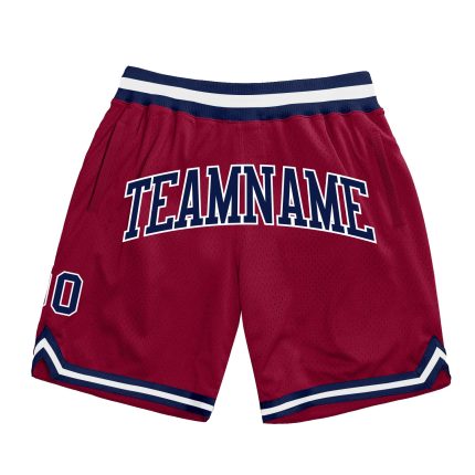 Custom Maroon Navy White Basketball Shorts Authentic Throwback Style Custom Maroon Navy-White Authentic Throwback Basketball
