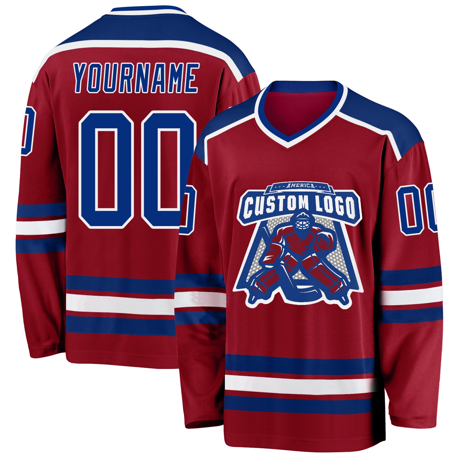 Maroon Royal-White Hockey Jersey Customizable for Teams and Fans Custom Maroon Royal-White Hockey Jersey