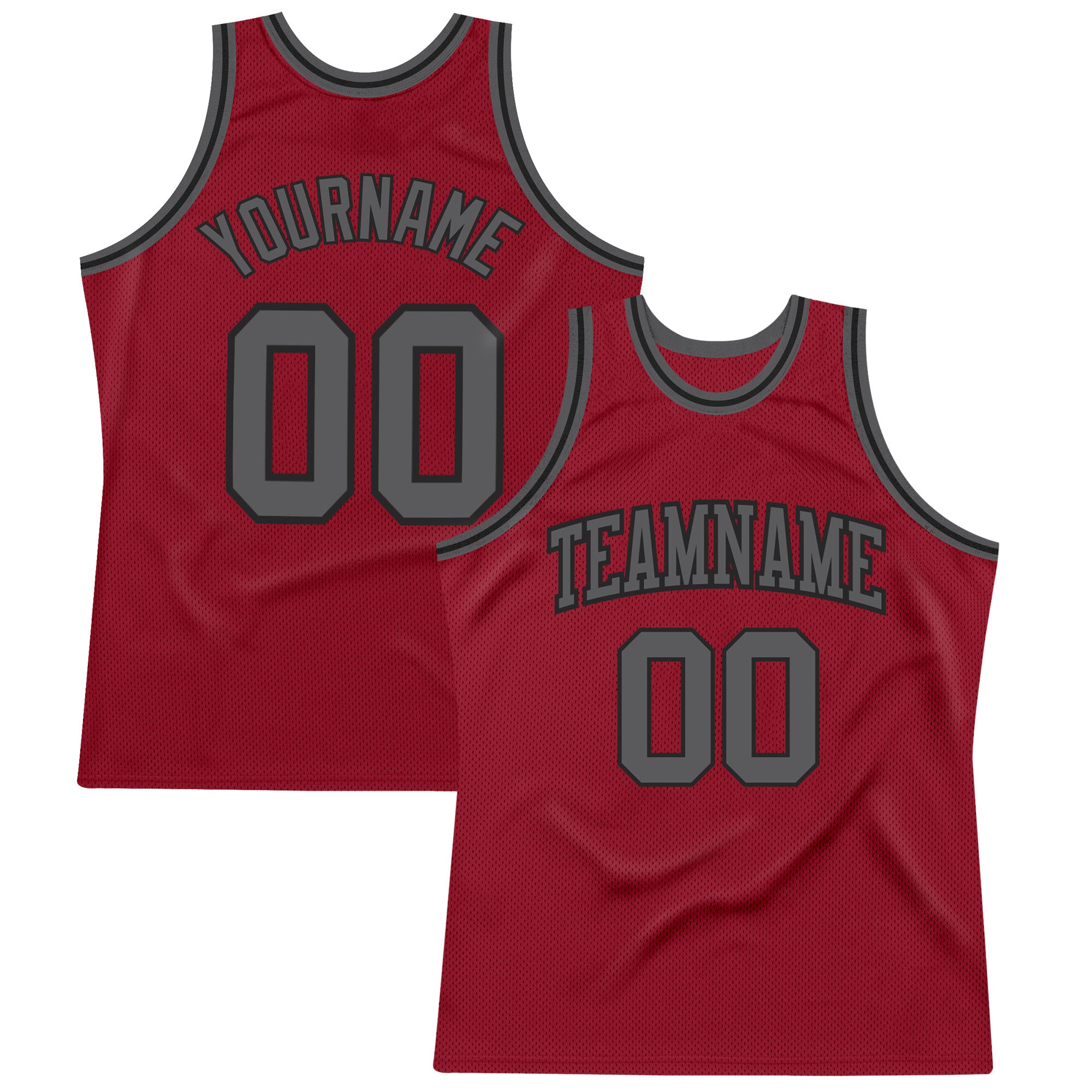 Custom Maroon Basketball Jersey - Authentic Throwback Gray-Black Design Custom Maroon Steel Gray-Black Authentic Throwback