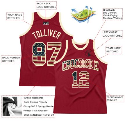 Custom Maroon Vintage USA Flag Basketball Jersey Authentic Throwback Custom Maroon Vintage USA Flag-Cream Authentic Throwback