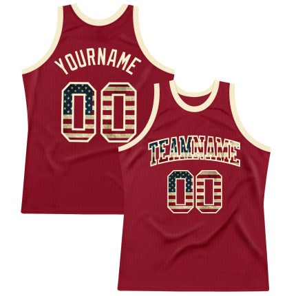 Custom Maroon Vintage USA Flag Basketball Jersey Authentic Throwback Custom Maroon Vintage USA Flag-Cream Authentic Throwback