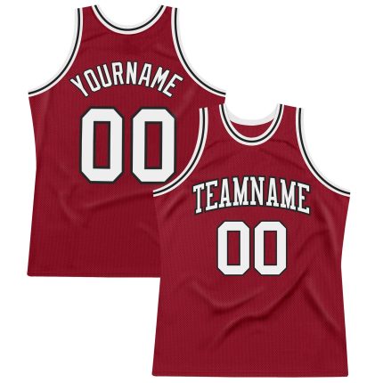 Authentic Custom Maroon and White-Black Throwback Basketball Jersey Custom Maroon White-Black Authentic Throwback Basketball