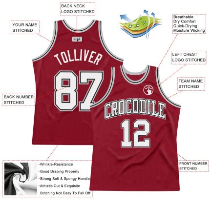 Maroon Black White Silver Gray Custom Throwback Basketball Jersey Authentic Custom Maroon White Black-Silver Gray Authentic