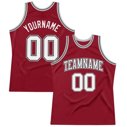 Maroon Black White Silver Gray Custom Throwback Basketball Jersey Authentic Custom Maroon White Black-Silver Gray Authentic