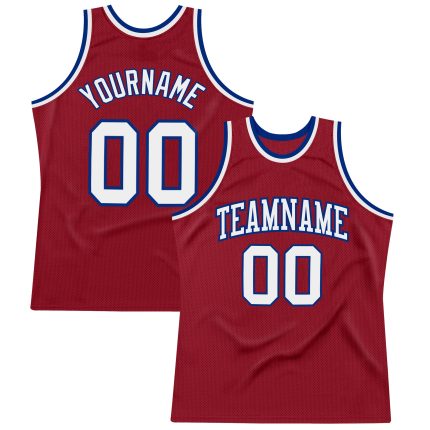 Maroon White-Royal Custom Authentic Throwback Basketball Jersey Custom Maroon White-Royal Authentic Throwback Basketball