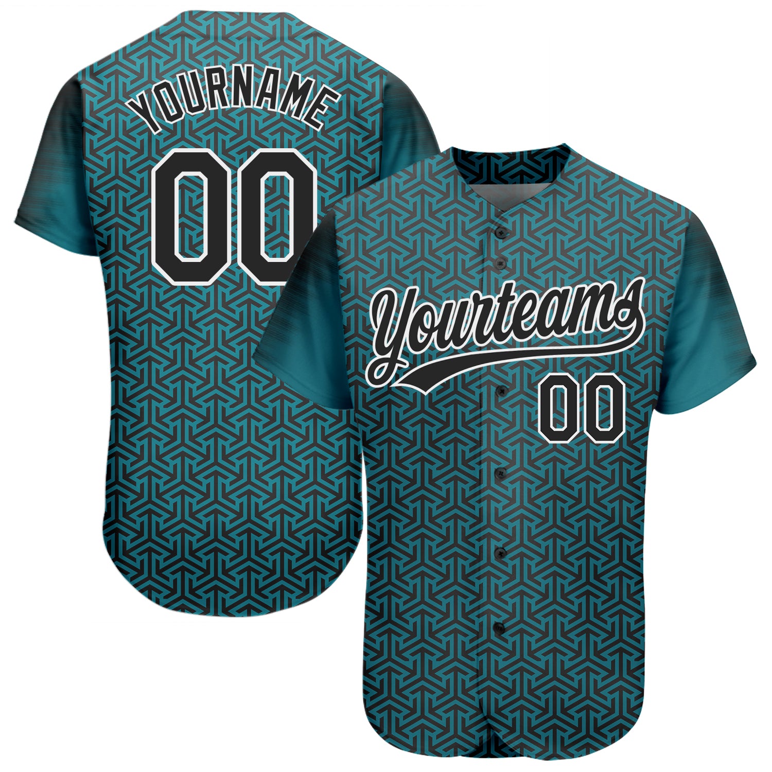 Midnight Green 3D Pattern Baseball Jersey - Custom Black and White Design Authentic Jersey Custom Midnight Green Black-White