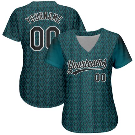 Midnight Green 3D Pattern Baseball Jersey - Custom Black and White Design Authentic Jersey Custom Midnight Green Black-White