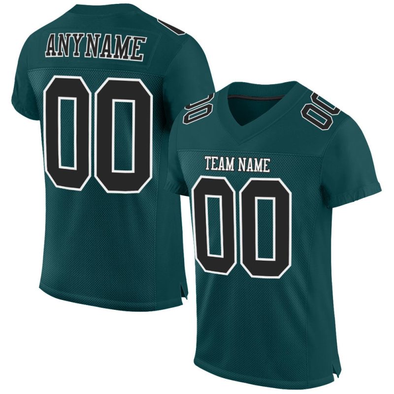 Midnight Green Custom Football Jersey - Black-White Mesh Authentic Design Custom Midnight Green Black-White Mesh Authentic