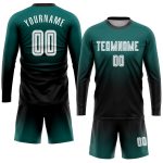 Midnight Green Black White Soccer Uniform Jersey - Custom Sublimation Long Sleeve Fade Fashion Custom Midnight Green White-Black