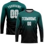 Midnight Green Black White Soccer Uniform Jersey - Custom Sublimation Long Sleeve Fade Fashion Custom Midnight Green White-Black