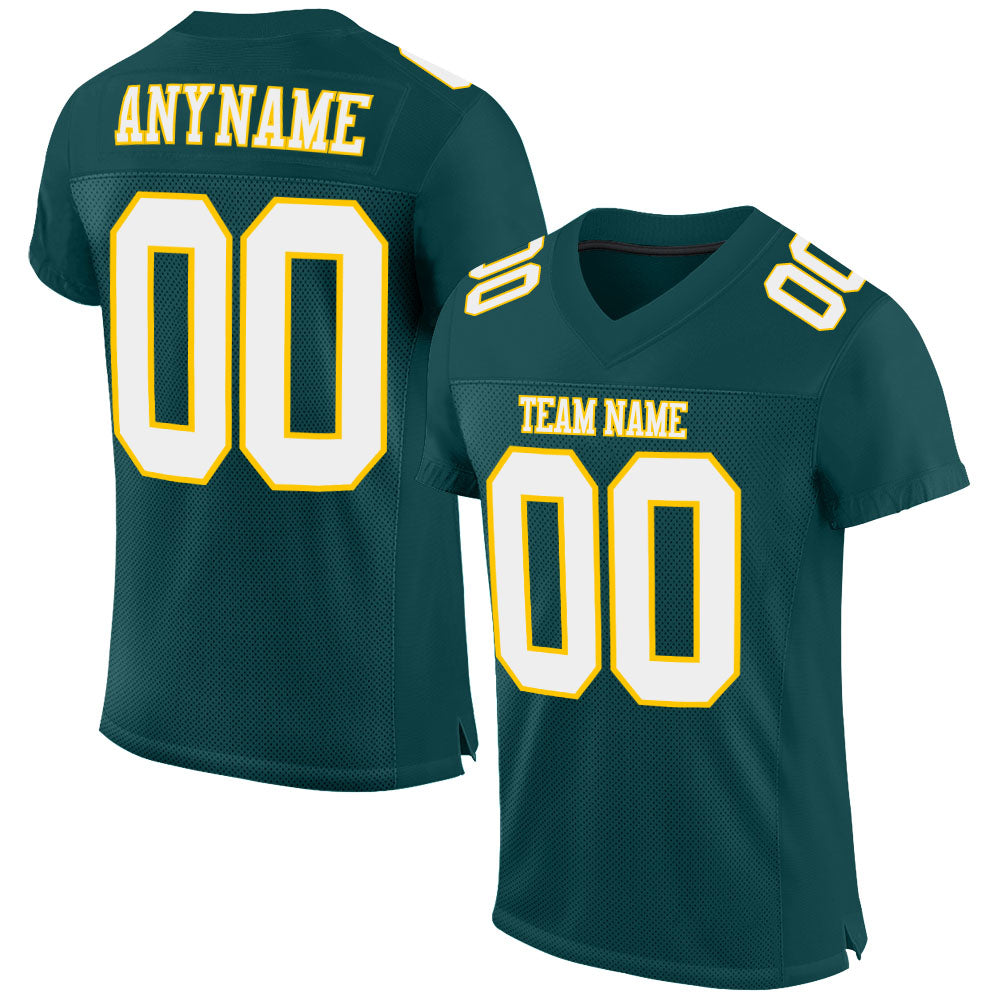 Custom Midnight Green White Gold Authentic Football Jersey - Mesh Design Custom Midnight Green White-Gold Mesh Authentic