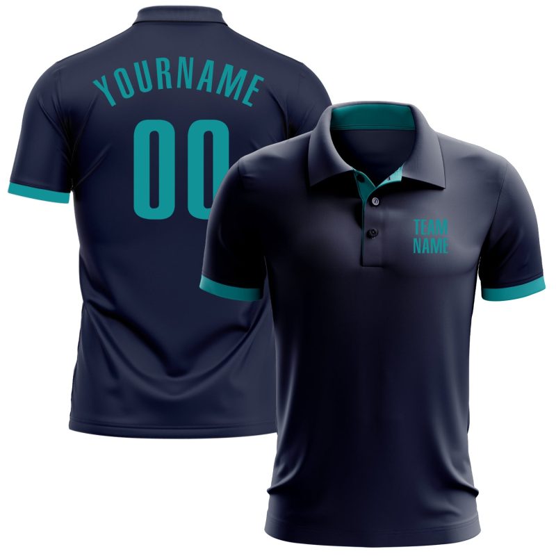Custom Navy Aqua Golf Polo Shirt - Performance Activewear for Men Custom Navy Aqua Performance Golf Polo Shirt