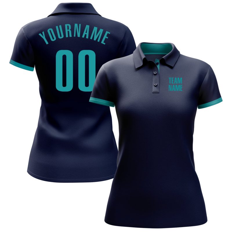 Custom Navy Aqua Golf Polo Shirt - Performance Activewear for Men Custom Navy Aqua Performance Golf Polo Shirt