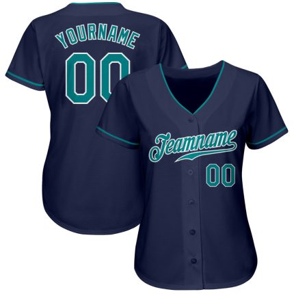 Custom Navy and Aqua Authentic Baseball Jersey - Personalized Sports Apparel Custom Navy Aqua-White Authentic Baseball Jersey