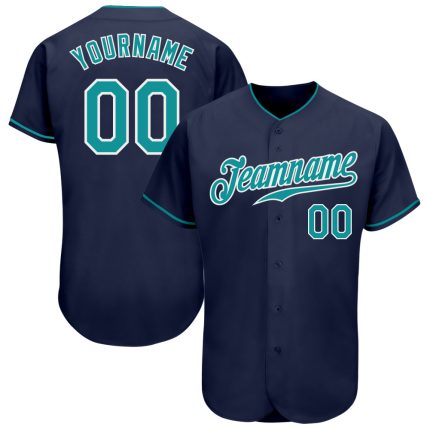 Custom Navy and Aqua Authentic Baseball Jersey - Personalized Sports Apparel Custom Navy Aqua-White Authentic Baseball Jersey