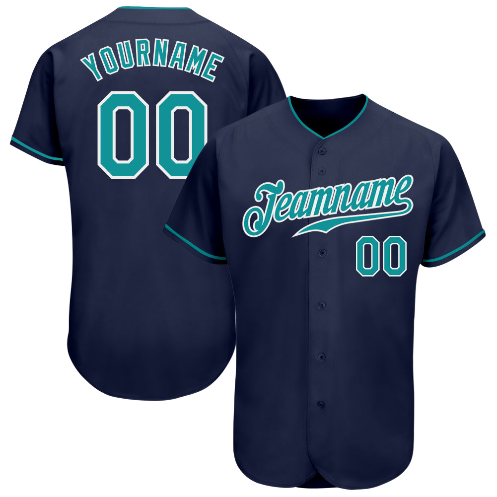 Custom Navy Aqua-White Authentic Baseball Jersey Custom Navy and Aqua Authentic Baseball Jersey - Personalized Sports Apparel Custom Navy Aqua-White Authentic Baseball Jersey