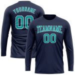 Navy Aqua-White Long Sleeve Performance T-Shirt Salute To Service Custom Custom Navy Aqua-White Long Sleeve Performance Salute