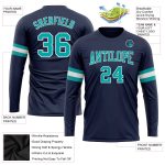 Navy Aqua-White Long Sleeve Performance T-Shirt Salute To Service Custom Custom Navy Aqua-White Long Sleeve Performance Salute