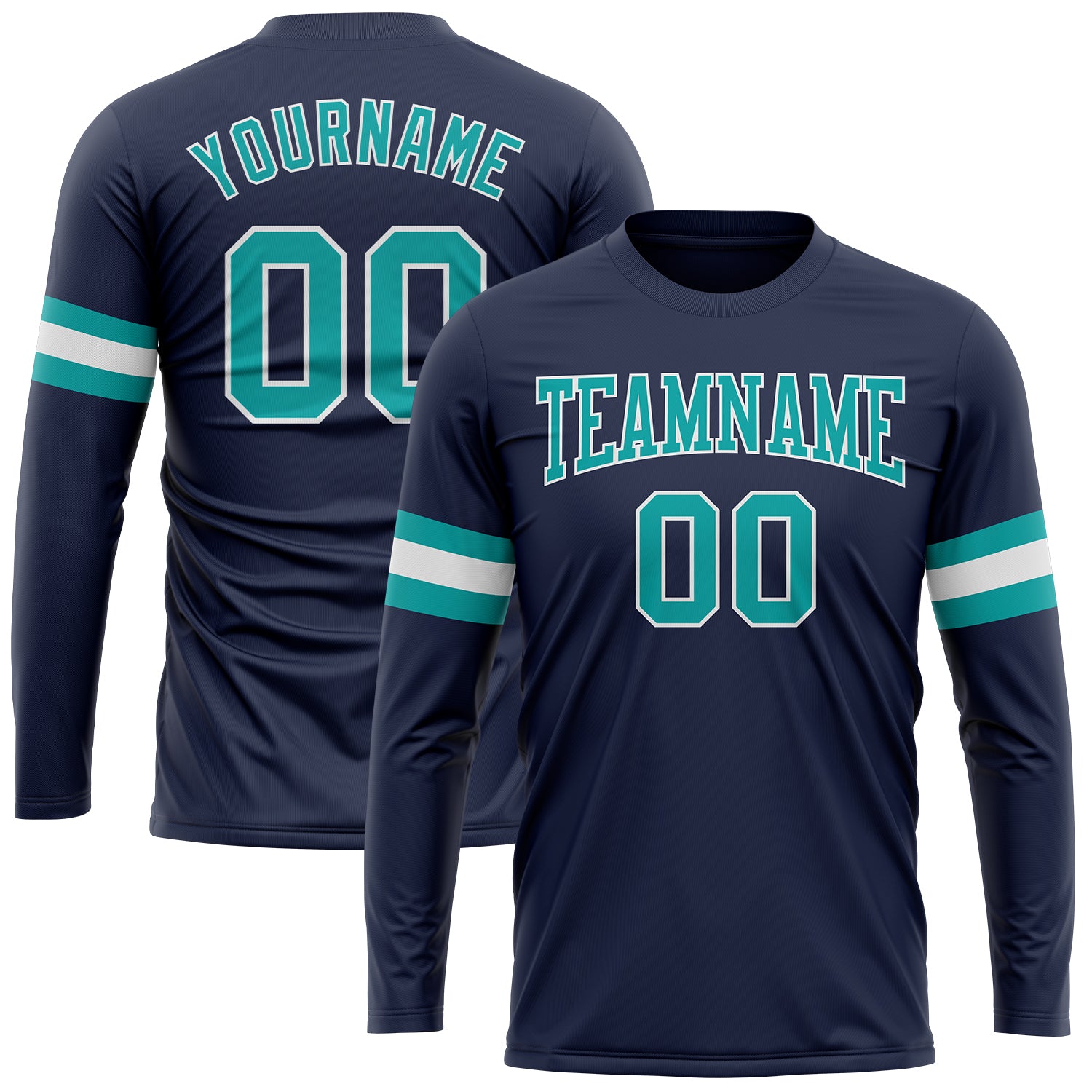 Navy Aqua-White Long Sleeve Performance T-Shirt Salute To Service Custom Custom Navy Aqua-White Long Sleeve Performance Salute