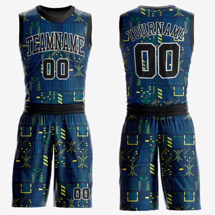 Custom Navy Black Gold Basketball Jersey Round Neck Sublimation Suit Custom Navy Black-Gold Round Neck Sublimation Basketball