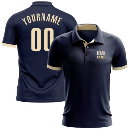 Custom Navy Cream Golf Polo Shirt for Performance Wear - Mens Apparel Custom Navy Cream Performance Golf Polo Shirt