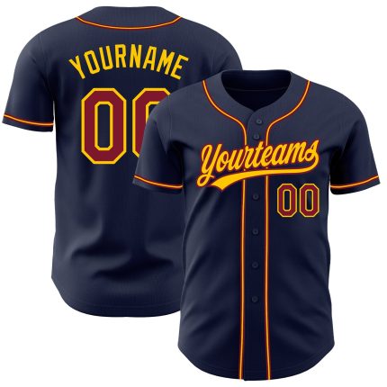 Custom Navy Crimson Gold Baseball Jersey - Authentic Sports Apparel Custom Navy Crimson-Gold Authentic Baseball Jersey