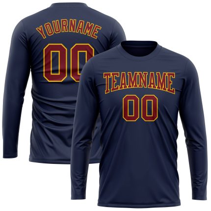 Navy Crimson-Gold Performance Long Sleeve T-Shirt - Custom Salute to Service Custom Navy Crimson-Gold Long Sleeve Performance