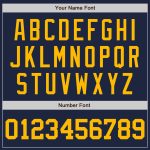 Custom navy and gold baseball jersey, flat lay