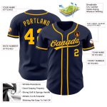 Custom navy and gold baseball jersey, detail of the printed panel