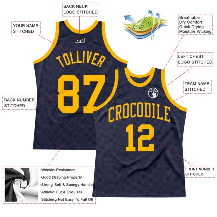 Navy Gold Custom Basketball Jersey - Authentic Throwback Design Custom Navy Gold Authentic Throwback Basketball Jersey