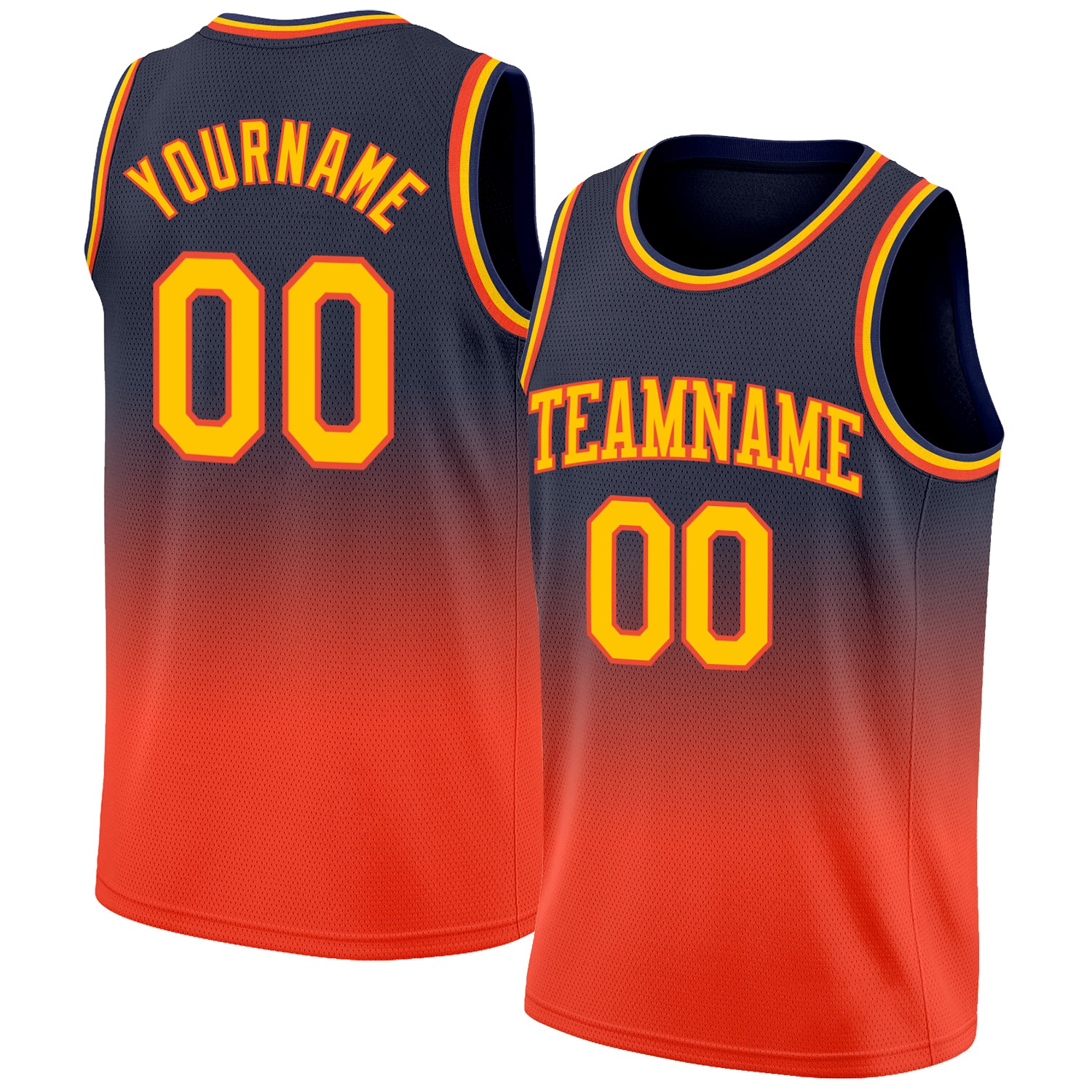Custom Navy Gold Orange Basketball Jersey - Authentic Fade Design Fashion Jersey Custom Navy Gold-Orange Authentic Fade Fashion
