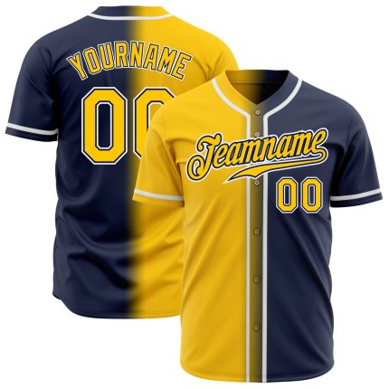 Custom Navy Gold White Authentic Fade Baseball Jersey - Fashion Style Jersey Custom Navy Gold-White Authentic Fade Fashion