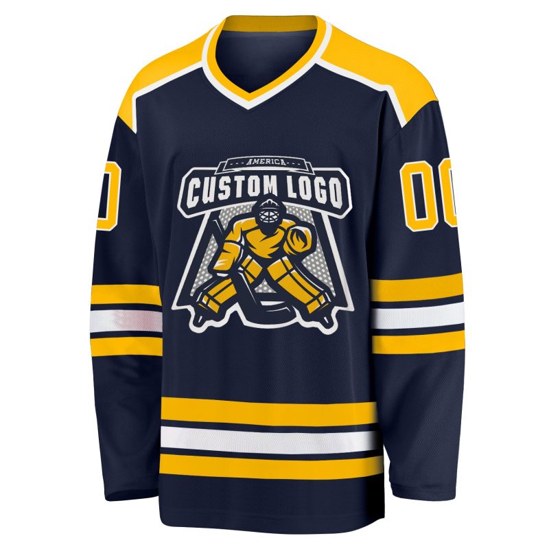 Navy Gold-White Custom Hockey Jersey for Men and Women - Personalized Sports Apparel Custom Navy Gold-White Hockey Jersey