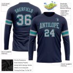 Navy Gray Aqua Long Sleeve Performance T-Shirt - Custom Salute to Service Custom Navy Gray-Aqua Long Sleeve Performance Salute
