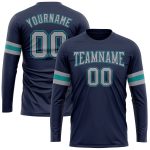Navy Gray Aqua Long Sleeve Performance T-Shirt - Custom Salute to Service Custom Navy Gray-Aqua Long Sleeve Performance Salute