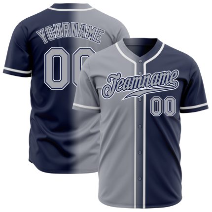 Navy Gray White Authentic Fade Fashion Baseball Jersey - Custom Design Custom Navy Gray-White Authentic Fade Fashion Baseball
